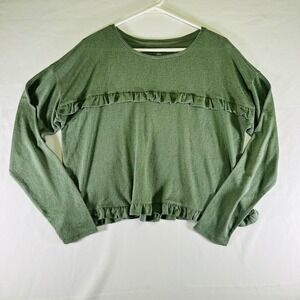 LOFT Womens Large Sage Green Blouse Ruffle detail super soft *see pics for flaw*